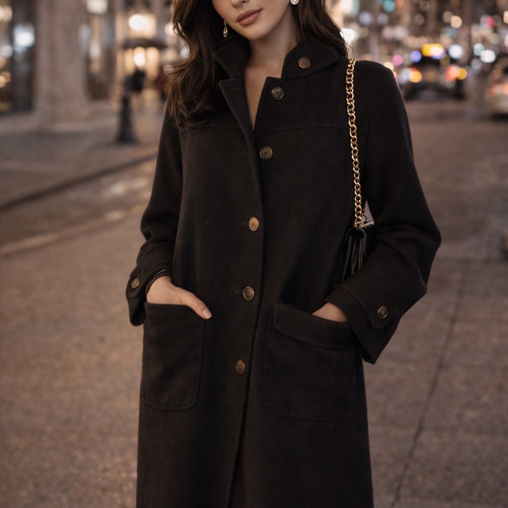 Vintage 80s - 90s Salvatore Ferragamo Women’s 100% Wool Chocolate Pea Coat